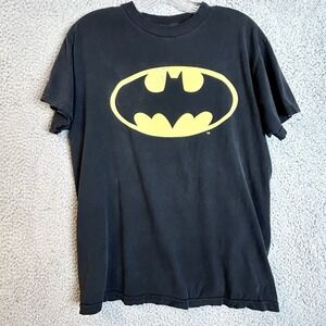 VTG Batman Logo T-Shirt Men's Black Yellow DC Comics Graphic Tee Size Medium